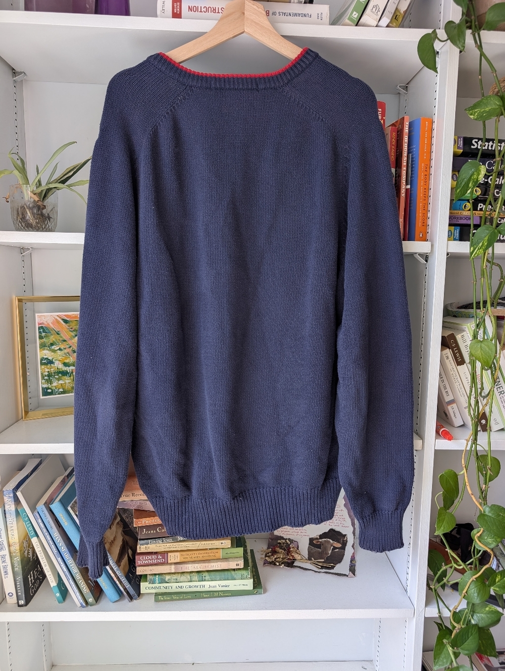 Vintage V-Neck Sweater Navy Red Trim Novelty Golf Embroidered Cotton Size XXL - Picture 8 of 8